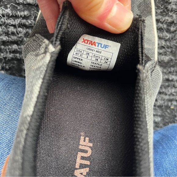 XTRATUF Women's Slip-On Sneakers - Black Canvas with Brown Suede Heel - Picture 16 of 16